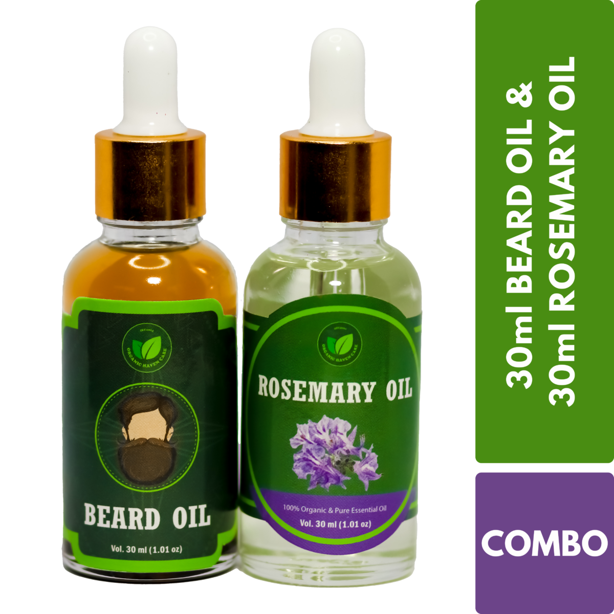 Organic Haven Care Rosemary with Beard Oil 1 Beard Oil & Rosemary Oil - Combo